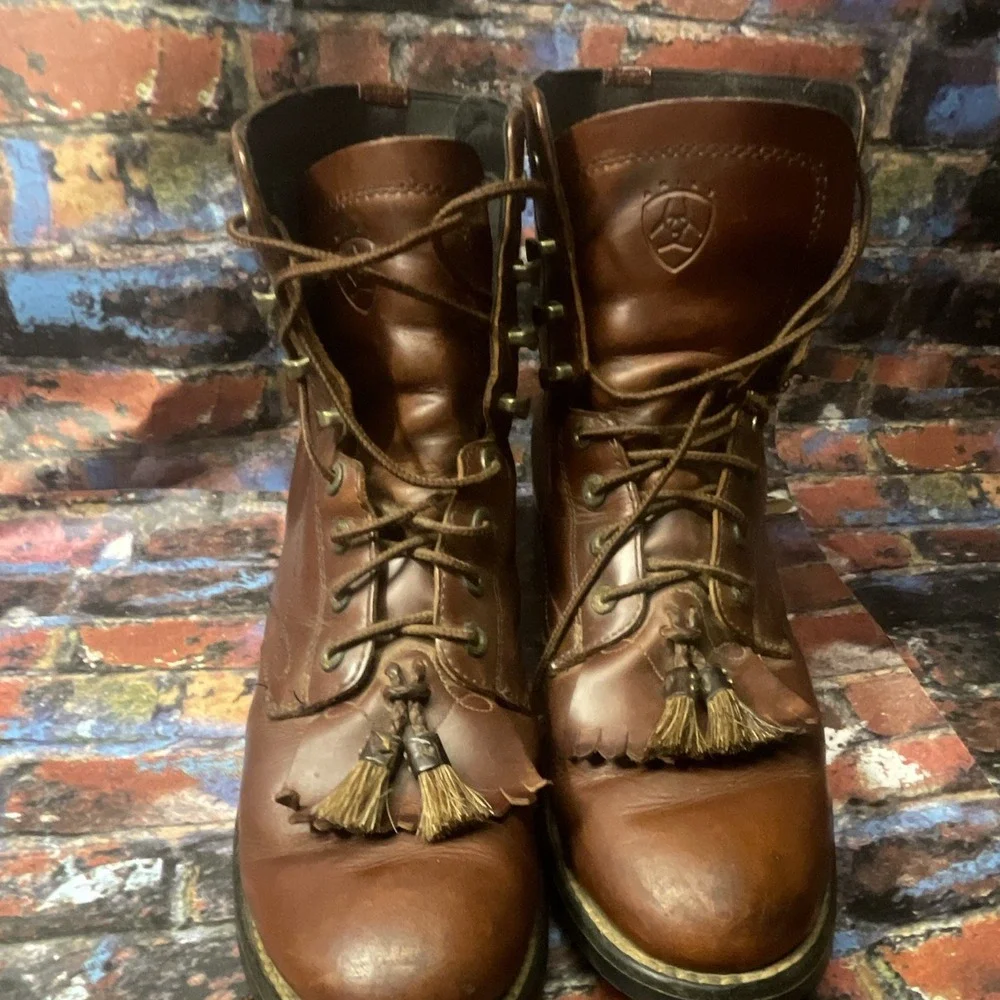 Ariat women's competitor 01 brown leather lace up roper boots 8.5 m